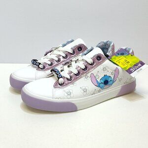 Disney Stitch Low Top Sneakers Womens 9.5 Lace-Up Glitter Accents Charm Keychain